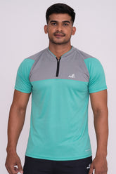 Stand Neck Semi Collar T-Shirts Mint Green Light Grey (D)